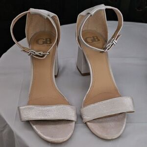 Gianni Bini Shimmery Silver Block Heel Ankle-Strap Sandals